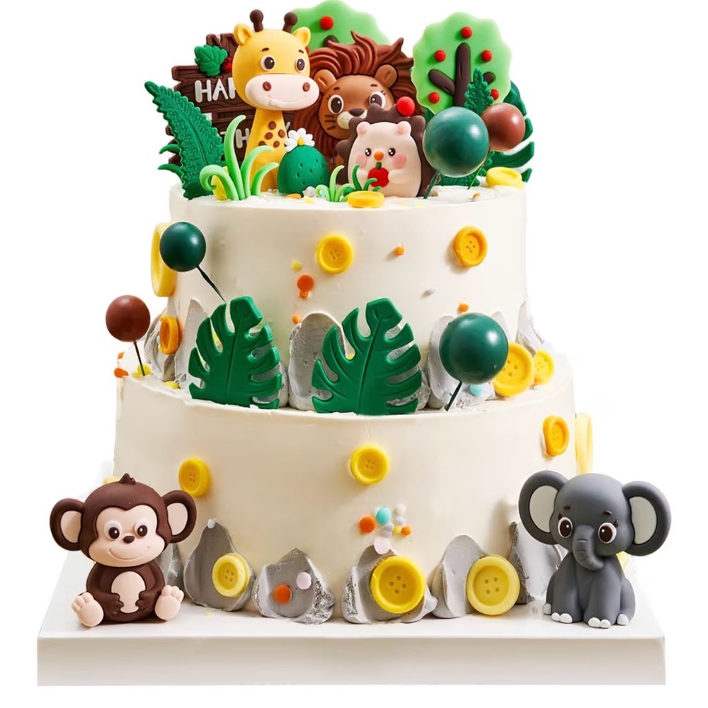 21pcs Safari Animal Cake Topper - Jungle Wild Cake Toppers with Leaves Balls